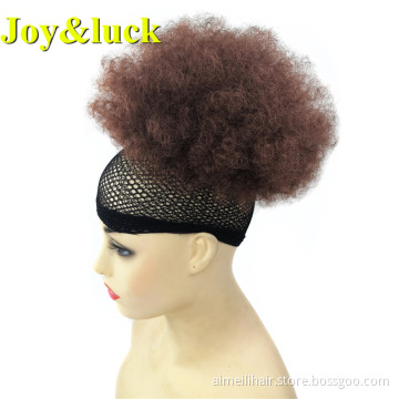 Wholesale Price Wigs Synthetic Short Afro Kinky Curly Hair Brown Color Drawstring Ponytail Puff Curl Hair Extension Bun Hair Wig